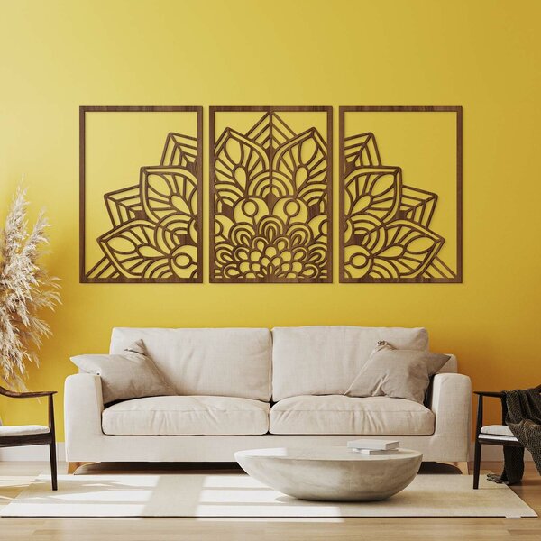 DUBLEZ | Mandala decorativă 3 piese - Floare Înflorită | Tablou de perete