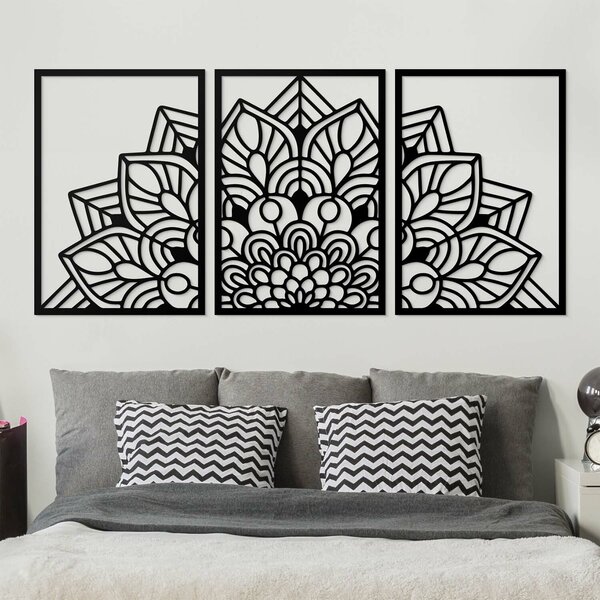 DUBLEZ | Mandala decorativă 3 piese - Floare Înflorită | Tablou de perete