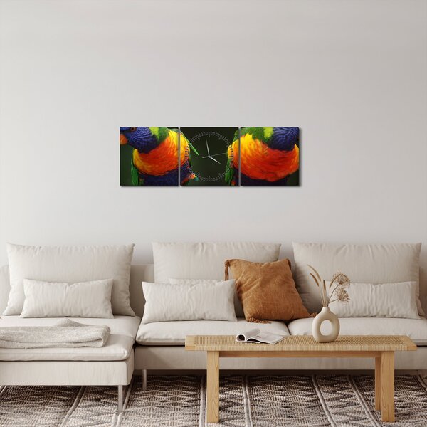 Tablou cu papagali (cu ceas) (90x30 cm)