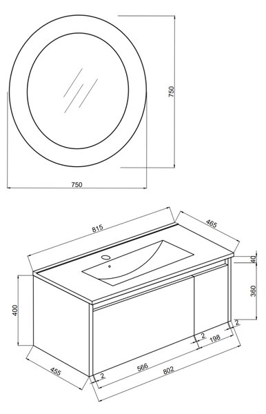 Mobilier Baie Suspendat, 80cm, Alb Mat și Oglindă Rotundă Cu Led | Monaco