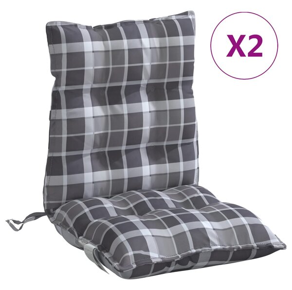 Perne scaun cu spătar mic, 2 buc., gri carouri, textil oxford