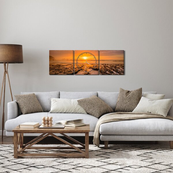 Tablou cu apus de soare (cu ceas) (90x30 cm)