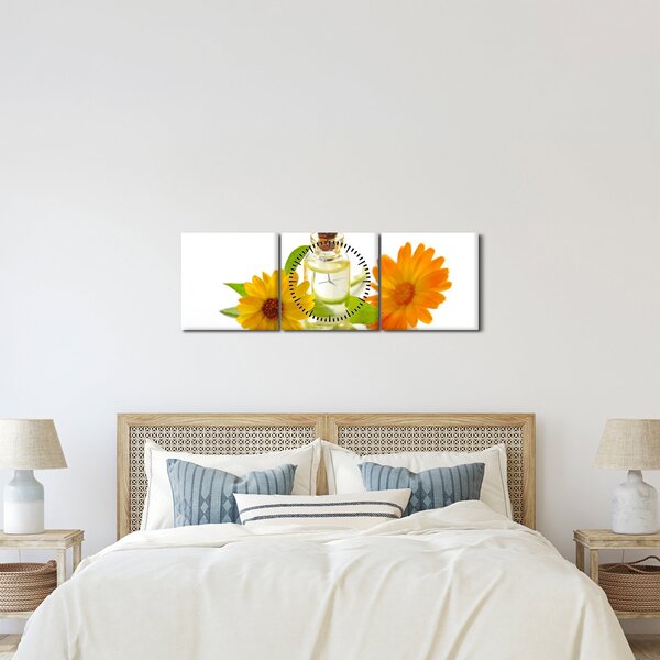 Tablou cu ulei de flori (cu ceas) (90x30 cm)