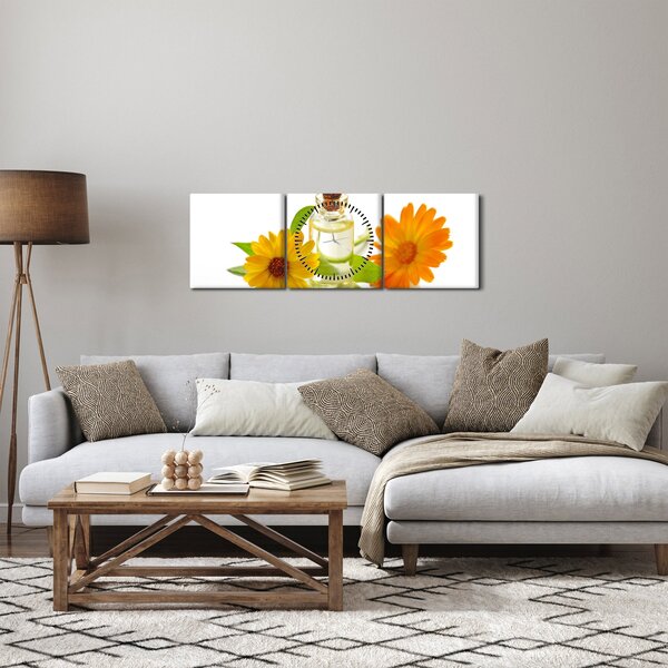Tablou cu ulei de flori (cu ceas) (90x30 cm)
