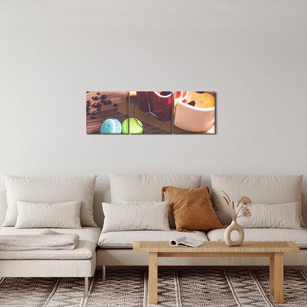 Tablou cu cafea și macarooni (cu ceas) (90x30 cm)