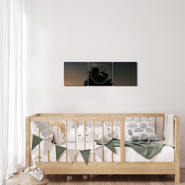 Tablou cu cerul nocturn și copaci (cu ceas) (90x30 cm)