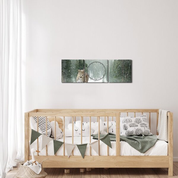 Tablou cu leopard în zăpadă (cu ceas) (90x30 cm)