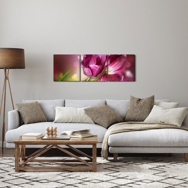 Tablou cu lalele roz (cu ceas) (90x30 cm)