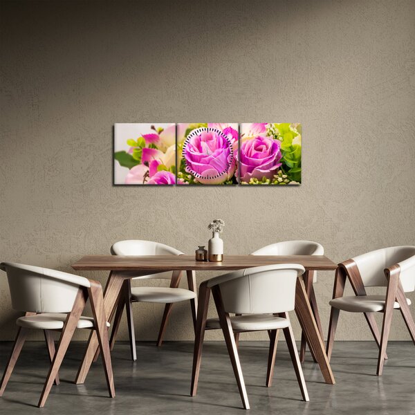Tablou cu trandafiri (cu ceas) (90x30 cm)