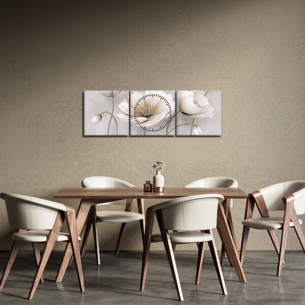 Tablou cu florile albe (cu ceas) (90x30 cm)