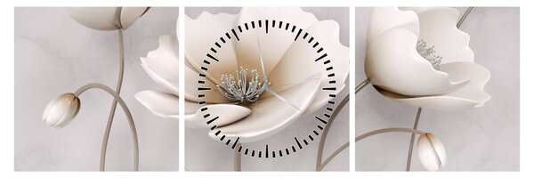 Tablou cu florile albe (cu ceas) (90x30 cm)