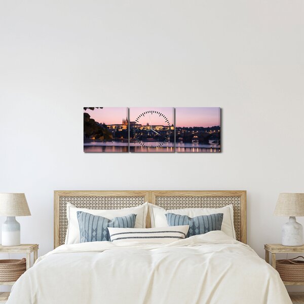 Tablou cu palatul din Praga și Vltava (cu ceas) (90x30 cm)
