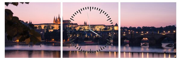 Tablou cu palatul din Praga și Vltava (cu ceas) (90x30 cm)
