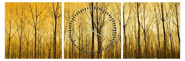 Tablou cu pădure în apus de soare (cu ceas) (90x30 cm)