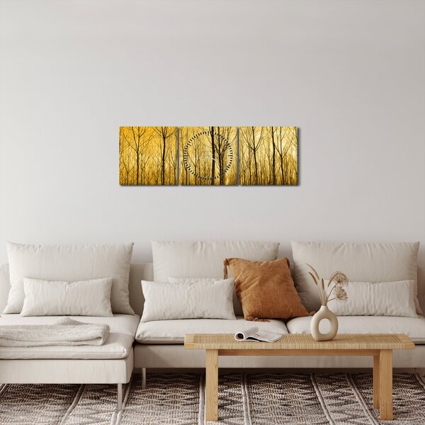 Tablou cu pădure în apus de soare (cu ceas) (90x30 cm)
