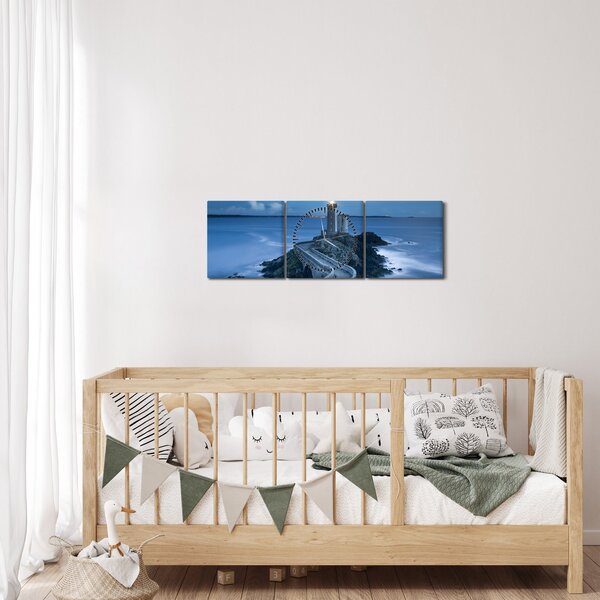 Tablou cu far și marea (cu ceas) (90x30 cm)