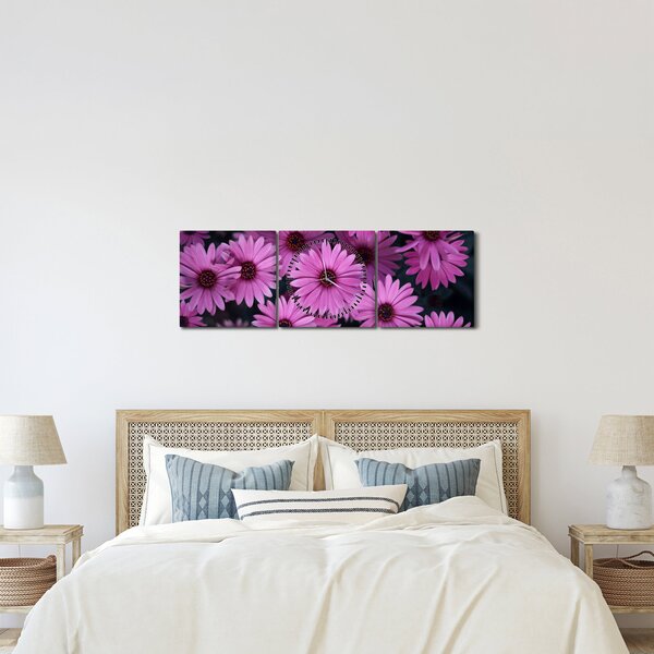 Tablou cu florile roz (cu ceas) (90x30 cm)