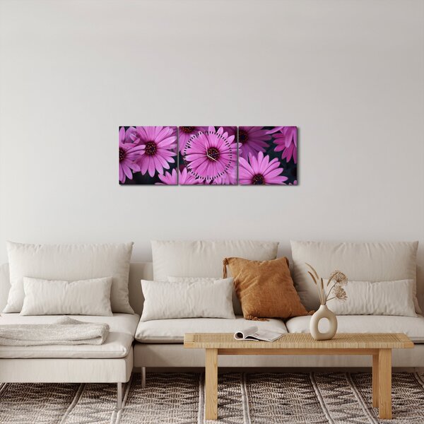 Tablou cu florile roz (cu ceas) (90x30 cm)