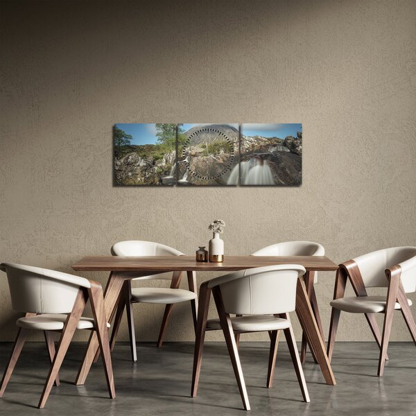 Tablou cu cascadele și munți (cu ceas) (90x30 cm)