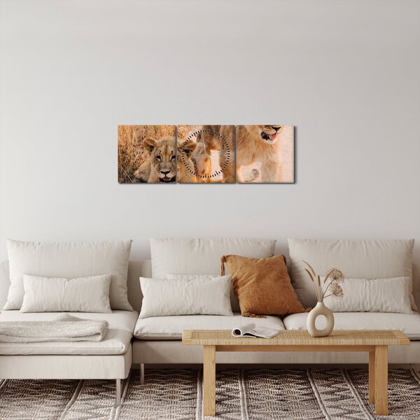 Tablou cu pui de leu (cu ceas) (90x30 cm)