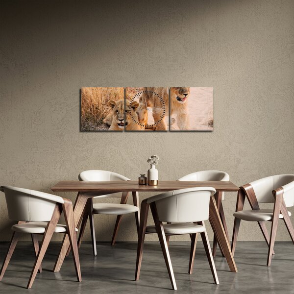 Tablou cu pui de leu (cu ceas) (90x30 cm)