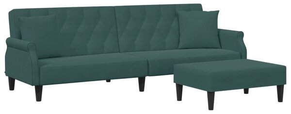 Canapea extensibilă 2 locuri/perne/taburet verde închis catifea