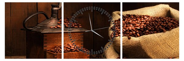 Tablou cu cafea (cu ceas) (90x30 cm)