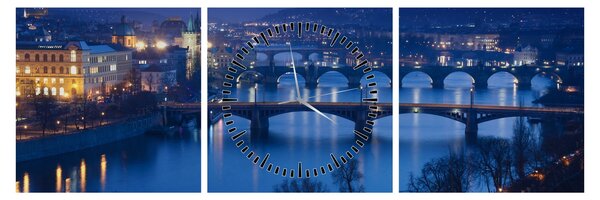 Tablou cu podurile din Praga (cu ceas) (90x30 cm)