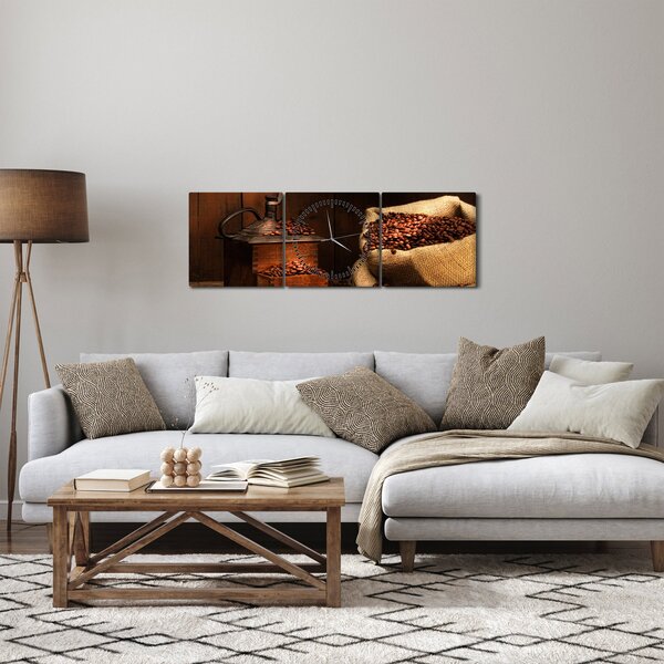 Tablou cu cafea (cu ceas) (90x30 cm)
