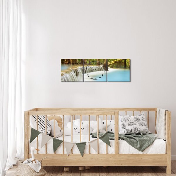 Tablou cu cascada Huai Mae Kamin în pădure (cu ceas) (90x30 cm)