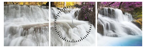 Tablou cu Erawan cascadă în pădure (cu ceas) (90x30 cm)