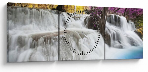 Tablou cu Erawan cascadă în pădure (cu ceas) (90x30 cm)