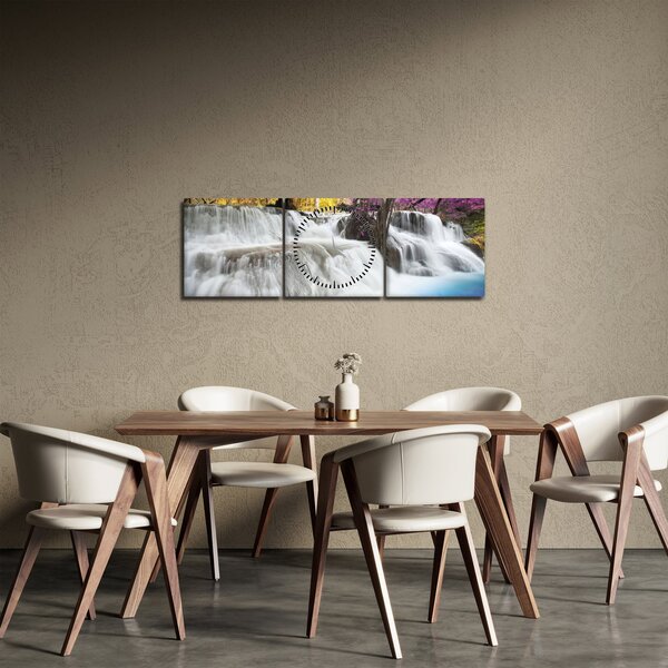 Tablou cu Erawan cascadă în pădure (cu ceas) (90x30 cm)