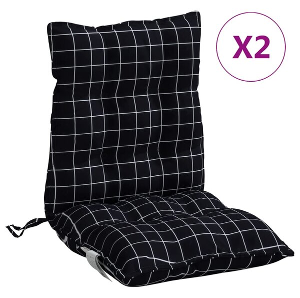 Perne scaun cu spătar mic, 2 buc., negru carouri, textil oxford