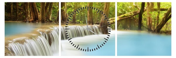 Tablou cu cascada Huai Mae Kamin în pădure (cu ceas) (90x30 cm)