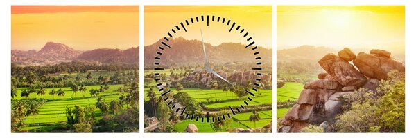 Tablou cu valea Hampi în India (cu ceas) (90x30 cm)