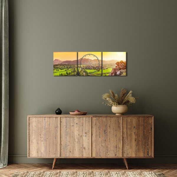 Tablou cu valea Hampi în India (cu ceas) (90x30 cm)