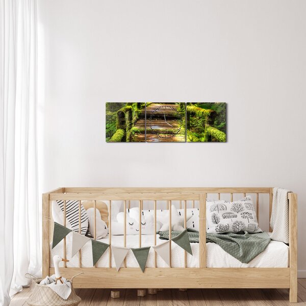 Tablou cu scări într-o pădure tropicală (cu ceas) (90x30 cm)