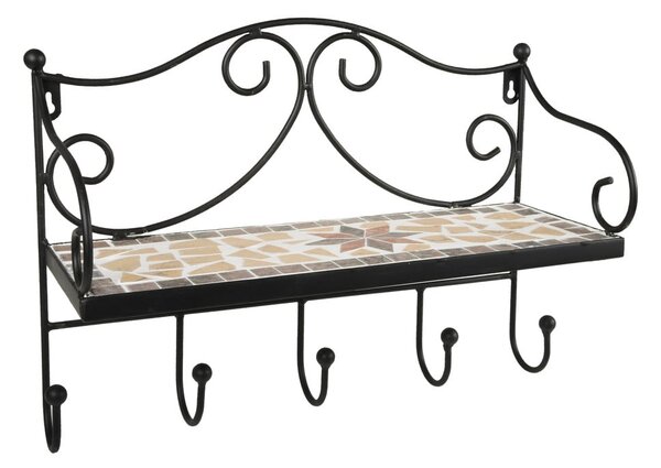 Cuier de perete negru cu raft din metal 42 cm Almeria – Garden Pleasure