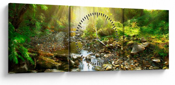 Tablou cu râul în pădurea verde (cu ceas) (90x30 cm)