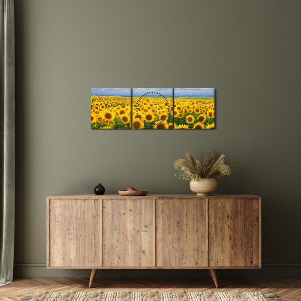 Tablou cu lan de floarea soarelui (cu ceas) (90x30 cm)