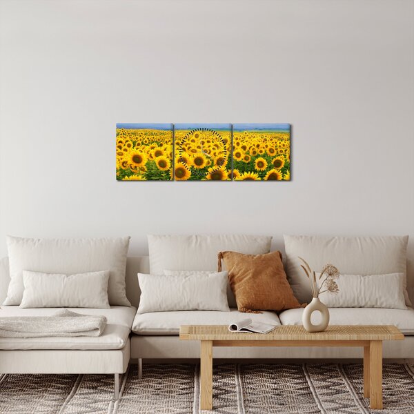 Tablou cu lan de floarea soarelui (cu ceas) (90x30 cm)
