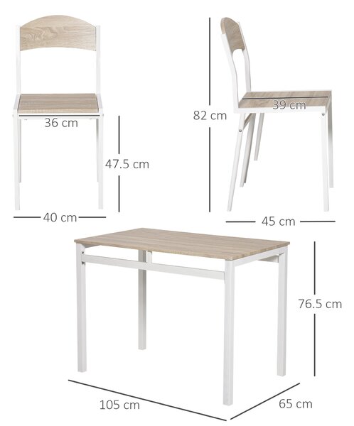 HOMCOM Set Masă de Prânz din 5 Piese cu 1 Masă Dreptunghiulară și 4 Scaune, 100x63x76,5 cm, Gri și Alb | Aosom Romania