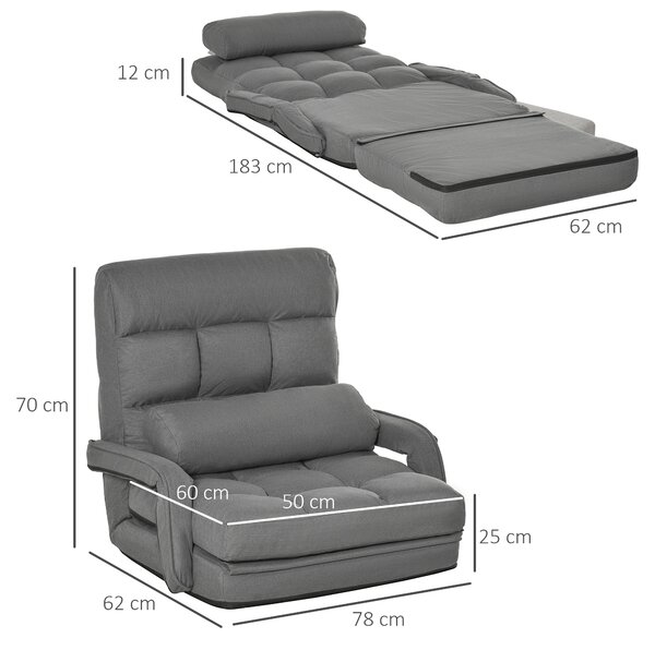 Fotoliu Pat HOMCOM reglabil pe 5 nivele 78x62x70cm, gri | Aosom Romania