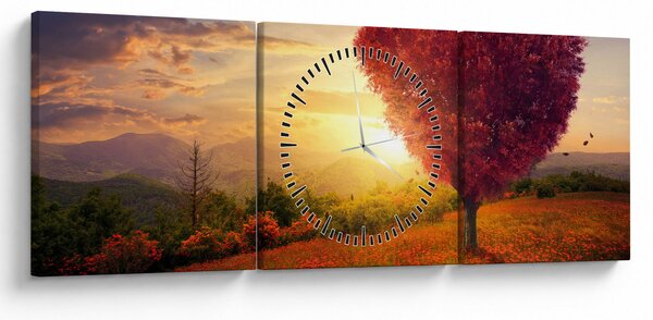 Tablou cu copaci în forma de inimă (cu ceas) (90x30 cm)