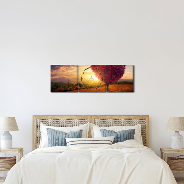 Tablou cu copaci în forma de inimă (cu ceas) (90x30 cm)