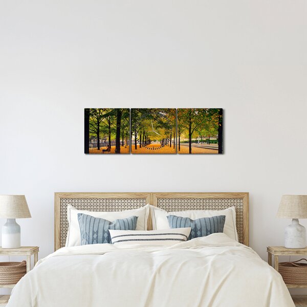 Tablou cu alee cu copaci în toamnă (cu ceas) (90x30 cm)