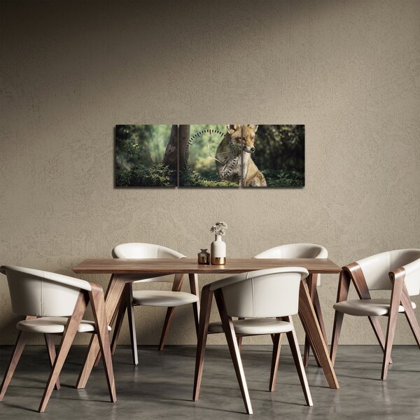 Tablou cu vulpe (cu ceas) (90x30 cm)