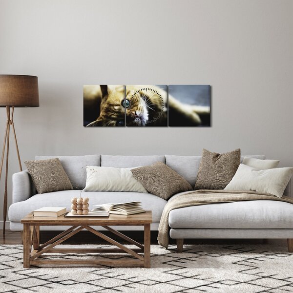 Tablou cu pisica (cu ceas) (90x30 cm)