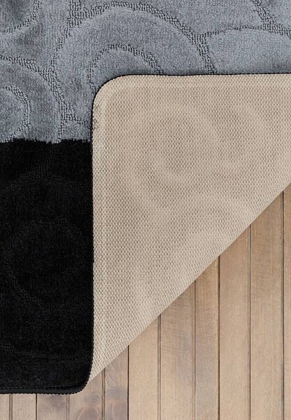 Set 2 Covorase antiderapante de baie, Model Sile 2513, Negru Dreptunghi, Negru, 60 x 100 / 50 x 60